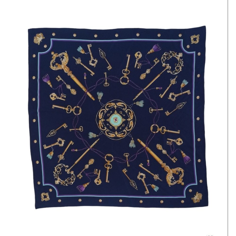CODELLO Blue Keys Silk Scarf 34.5"/ 33” EC